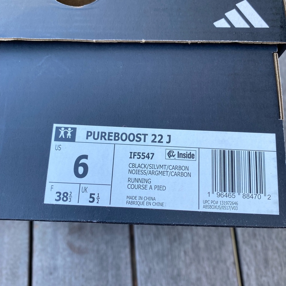 Adidas Pureboost 22 J in Black and Silver